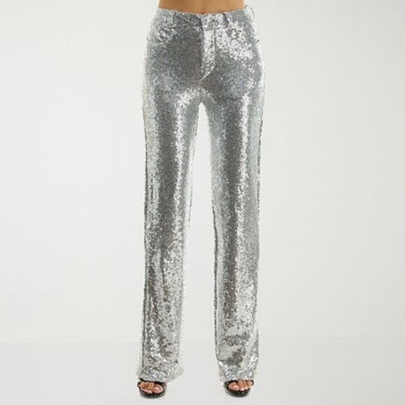 Premier Amour Sequin Womens Straight Fit Flare Trouser, X-large, Silver - Picture 1 of 2